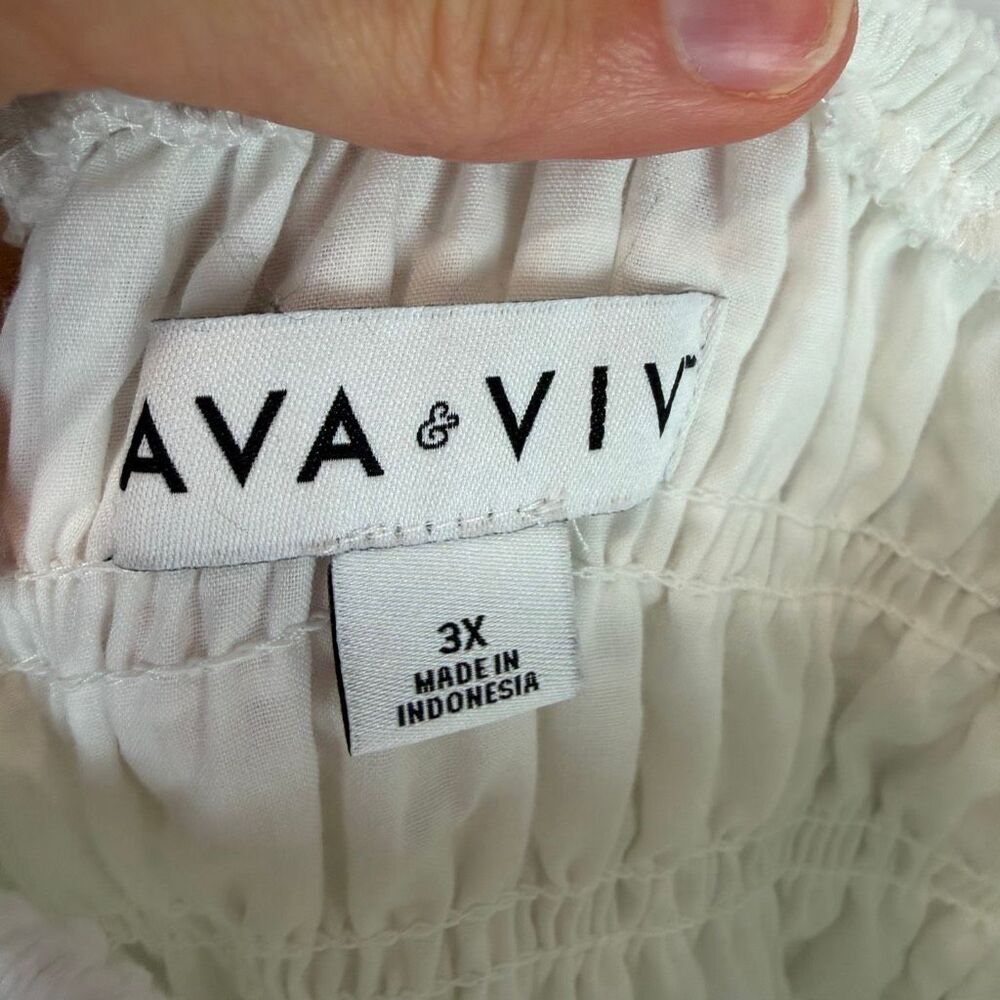 Ava & Viv White Smocked Midi Dress 3X Boho Cottagecore Summer Sundress - Picture 4 of 6